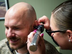 Man receiving a hearing test