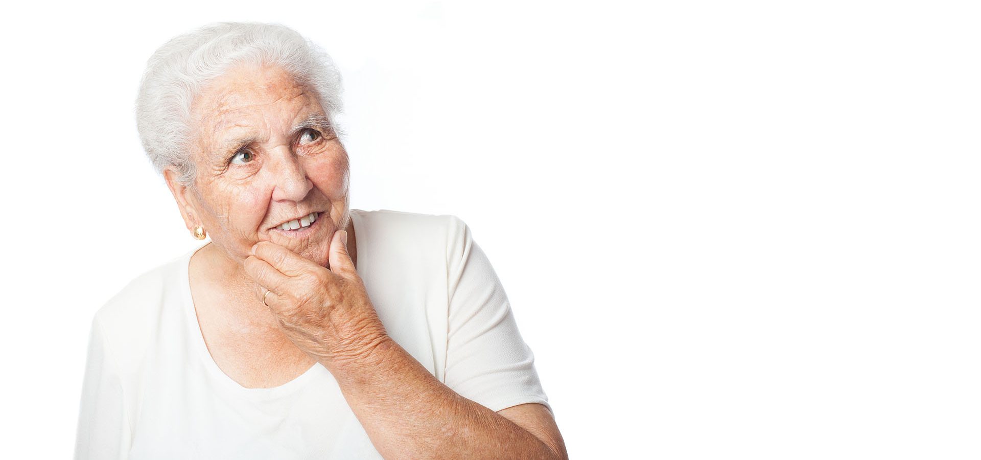 Senior woman suffering from both memory loss and hearing loss
